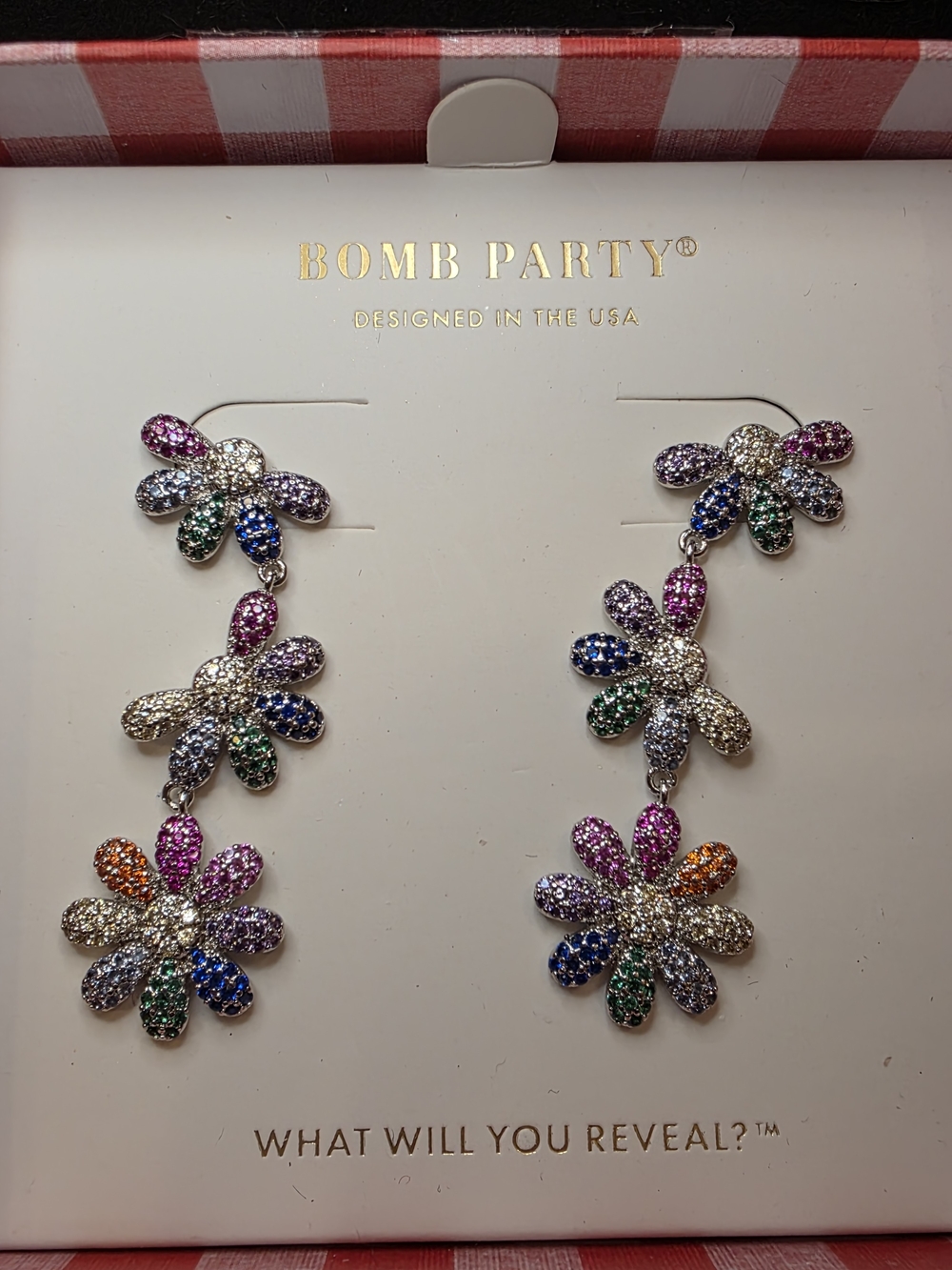 Dripping Daisies Rainbow Crystal Flower Dangle Earrings Market Fresh Collection